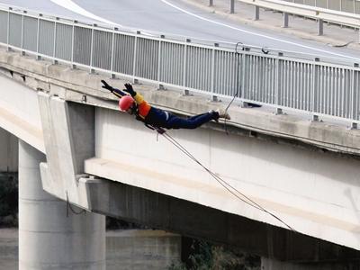 Bridge Swinging in Sant Sadurní d'Anoia near Barcelona Bridge Swinging in Sant Sadurní d'Anoia near Barcelona
